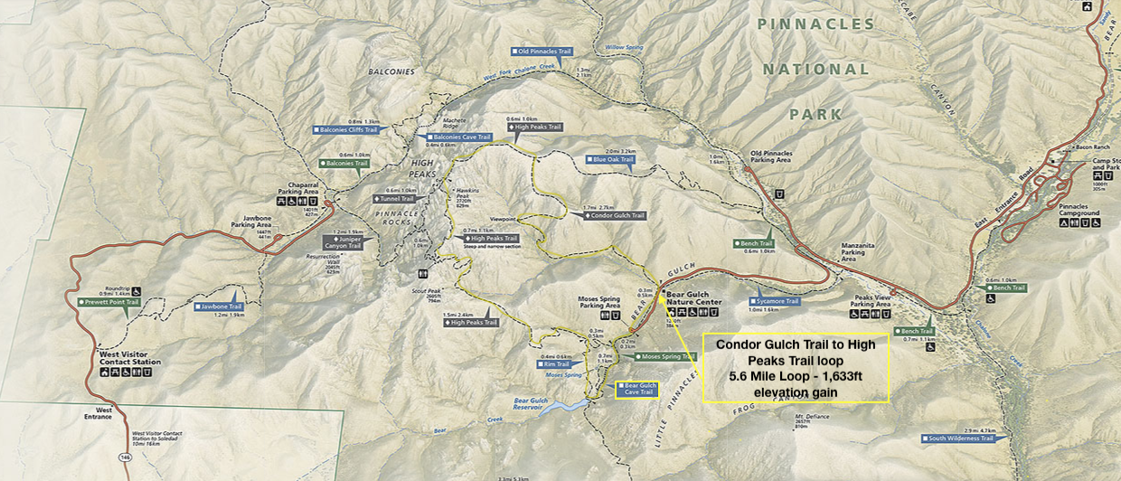 hiking map pinnacles